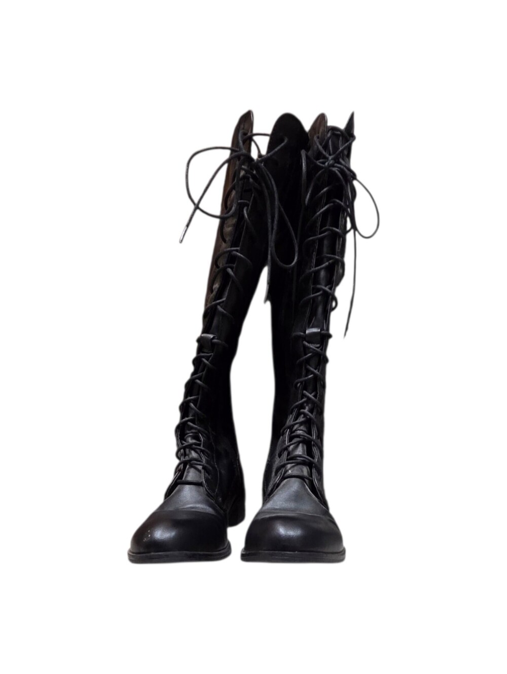Black lace up zip up knee high boots